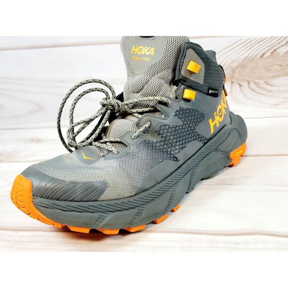 Hoka Trail Code GTX Gore-Tex Hiking Boots Grey Orange Vibram Mens Size 9 D main image 7